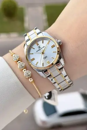Gold Gümüş Renk 30 Mm Hediye Paketli Kadın Kol Saati
