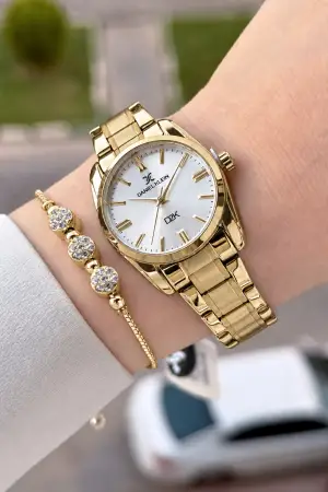 Gold Renk 30 Mm Hediye Paketli Kadın Kol Saati