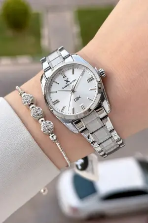 Gümüş Renk 30 Mm Hediye Paketli Kadın Kol Saati