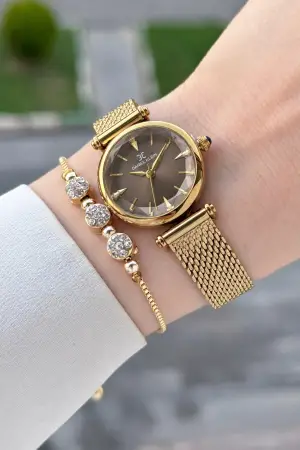 Kadranı Kahverengi Kordonu Gold Renk 26 Mm Hediye Paketli Kadın Kol Saati