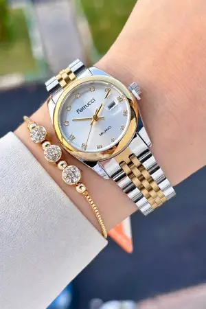Gold Gümüş Renk 28 Mm Hediye Paketli Kadın Kol Saati