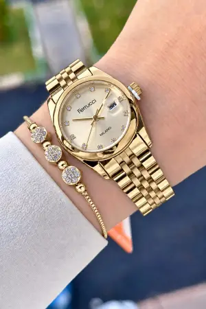 Gold Renk 28 Mm Hediye Paketli Kadın Kol Saati
