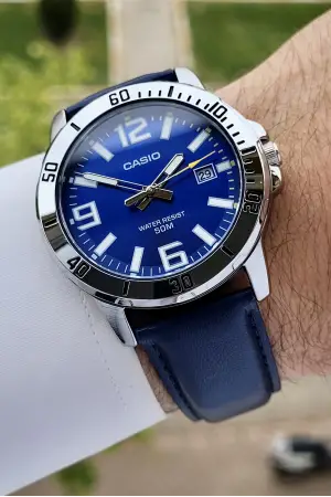 Casio CSISTE11 Kasası Gümüş Kordonu Lacivert Renk Hediye Paketli Erkek Kol Saati