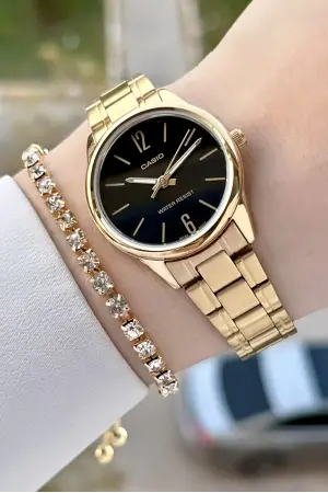 Casio CSISTE139 Kadranı Siyah Kordonu Gold Renk Kadın Kol Saati