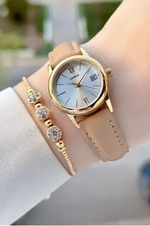 Casio Kasası Gold Kordonu Vizon Renk Kadın Kol Saati