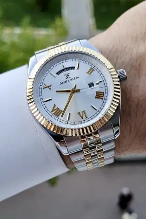 Daniel Klein DKISTE586 Gold Gümüş Renk Takvim ve Gün Fonksiyonlu Erkek Kol Saati