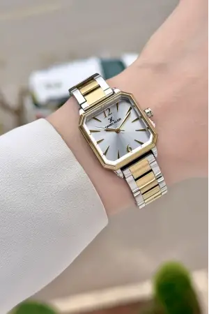 Gold Gümüş Renk 26 mm Kadın Kol Saati ve Bileklik