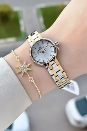 Gold Gümüş Renk Hediye Paketli 25 Mm Kadın Kol Saati