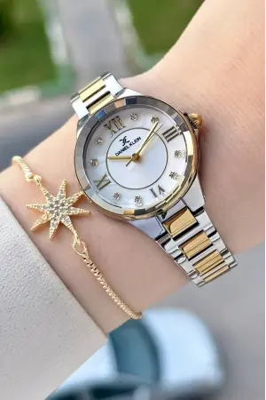 Gold Gümüş Renk Hediye Paketli 30 Mm Kadın Kol Saati