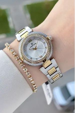Gold Gümüş Renk Hediye Paketli 32 Mm Kadın Kol Saati