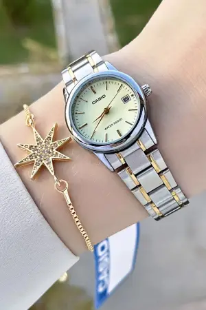 Casio CSISTE146 Gold Gümüş Renk Takvimli Kadın Kol Saati
