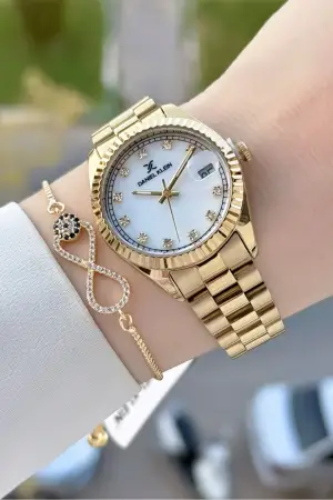 Gold Renk 33 Mm Hediye Paketli Kadın Kol Saati ve Bileklik