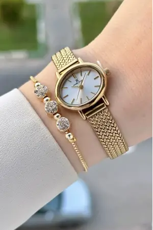 Gold Renk Hediye Paketli 24 Mm Kadın Kol Saati
