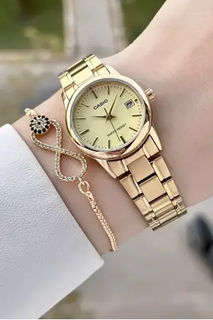 Casio CSISTE145 Gold Renk Takvimli Kadın Kol Saati