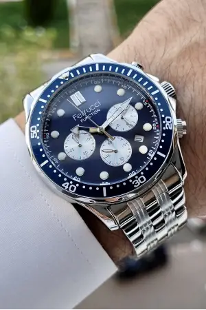 Ferrucci FCISTE227 Gümüş Lacivert Renk İç Göstergeleri Aktif Erkek Kol Saati