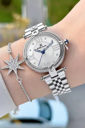 Gümüş Renk 32 Mm Kadın Kol Saati ve Bileklik