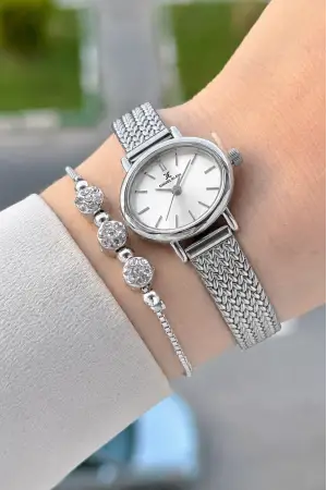 Gümüş Renk Hediye Paketli 24 Mm Kadın Kol Saati