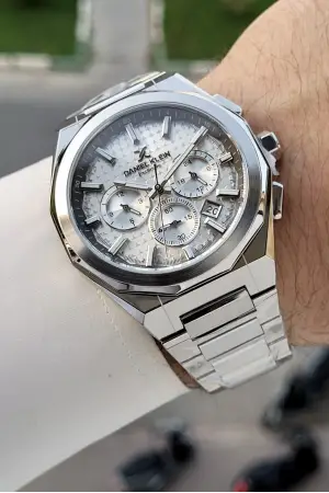 Gümüş Renk Hediye Paketli 44 Mm Erkek Kol Saati
