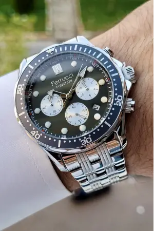 Ferrucci FCISTE226 Gümüş Yeşil Renk İç Göstergeleri Aktif Erkek Kol Saati