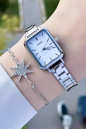 Casio CSISTE75 Kadranı Beyaz Kordonu Gümüş Renk Hediye Paketli Kadın Kol Saati