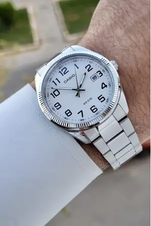 Casio CSISTE171 Kadranı Beyaz Kordonu Metalik Renk 2 Yıl Garantili Erkek Kol Saati
