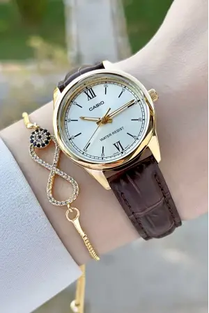 Casio CSISTE148 Kadranı Gold Kordonu Kahverengi Renk Kadın Kol Saati