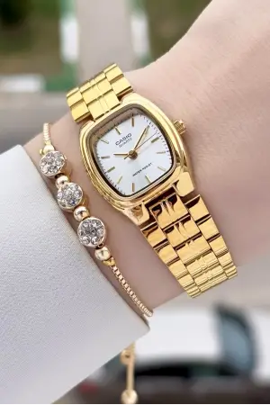 Casio CSISTE201 Kadranı Gümüş Kordonu Gold Renk Hediye Paketli Kadın Kol Saati