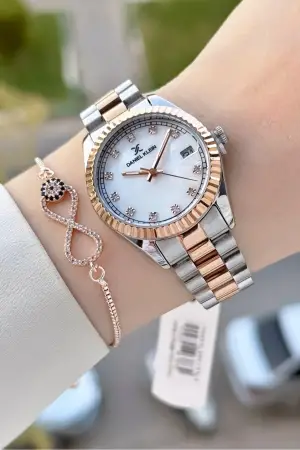 Kadranı Kordonu Rose Gümüş Renk 33 Mm Hediye Paketli Kadın Kol Saati ve Bileklik