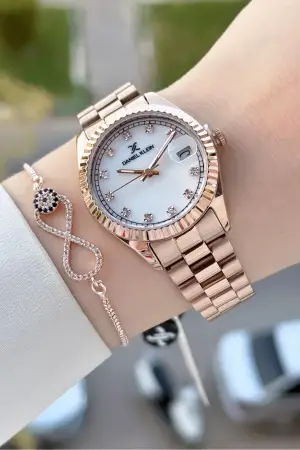 Kadranı Kordonu Rose Renk 33 Mm Hediye Paketli Kadın Kol Saati ve Bileklik