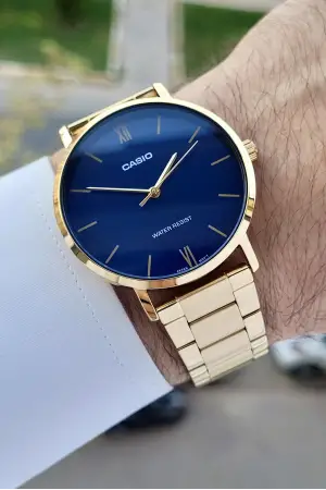 Casio CSISTE132 Kadranı Lacivert Kordonu Gold Renk Erkek Kol Saati