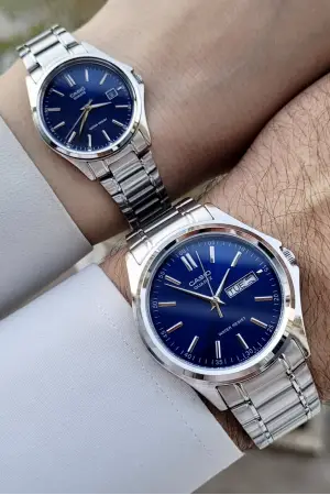Casio CSISTE97 Kadranı Lacivert Kordonu Gümüş Renk Fonksiyonlu Hediye Paketli Sevgili Çift Kol Saati