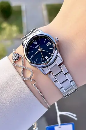Casio CSISTE70 Kadranı Lacivert Kordonu Gümüş Renk Hediye Paketli Kadın Kol Saati