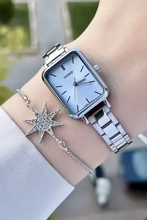 Casio CSISTE73 Kadranı Mavi Kordonu Gümüş Renk Hediye Paketli Kadın Kol Saati