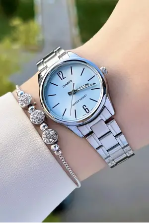 Casio CSISTE65 Kadranı Mavi Kordonu Gümüş Renk Hediye Paketli Kadın Kol Saati