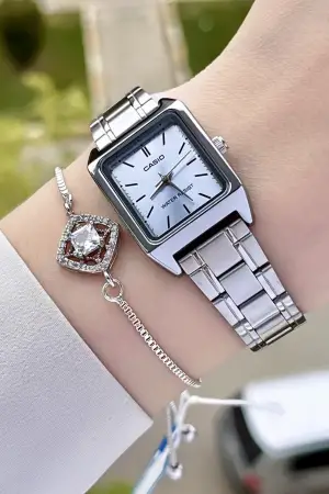 Casio CSISTE36 Kadranı Mavi Kordonu Gümüş Renk Hediye Paketli Kadın Kol Saati