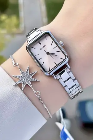 Casio CSISTE74 Kadranı Pembe Kordonu Gümüş Renk Hediye Paketli Kadın Kol Saati