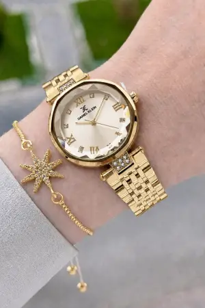 Kadranı Sarı Kordonu Gold Renk 31 Mm Hediye Paketli Kadın Kol Saati