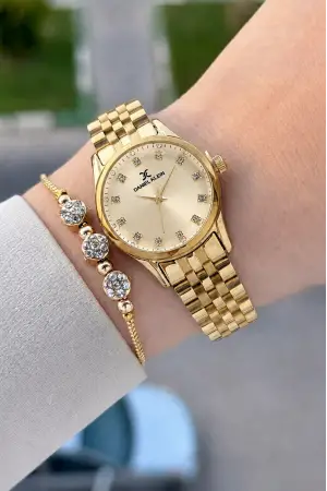 Kadranı Sarı Kordonu Gold Renk Hediye Paketli 28 Mm Kadın Kol Saati