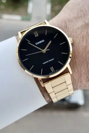 Casio CSISTE220 Casio Kadranı Siyah Kordonu Gold Renk Hediye Paketli Erkek Kol Saati