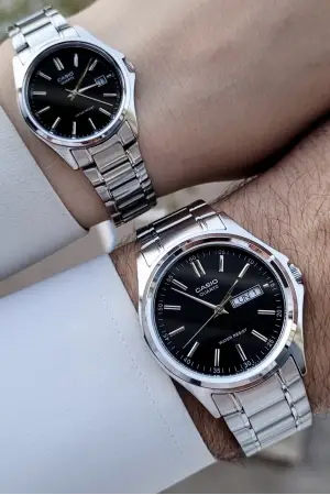 Casio CSISTE98 Kadranı Siyah Kordonu Gümüş Renk Fonksiyonlu Hediye Paketli Sevgili Çift Kol Saati