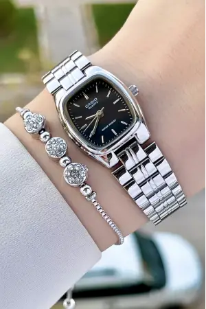 Casio CSISTE158 Kadranı Siyah Kordonu Gümüş Renk Kadın Kol Saati