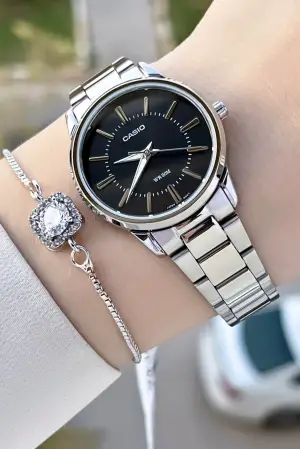 Casio CSISTE108 Kadranı Siyah Kordonu Gümüş Renk Hediye Paketli Kadın Kol Saati