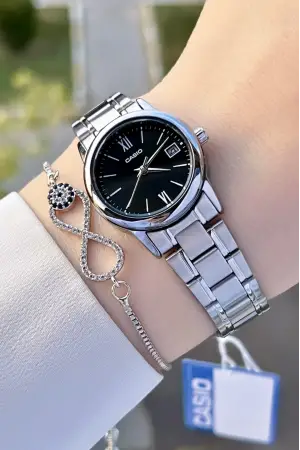 Casio CSISTE69 Kadranı Siyah Kordonu Gümüş Renk Hediye Paketli Kadın Kol Saati