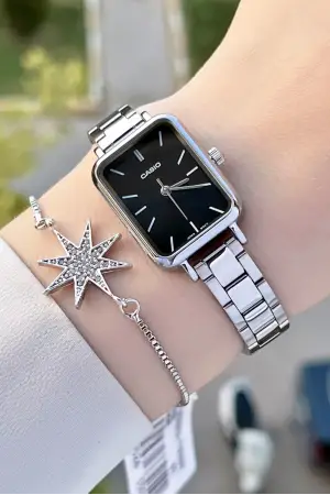 Casio CSISTE72 Kadranı Siyah Kordonu Gümüş Renk Hediye Paketli Kadın Kol Saati