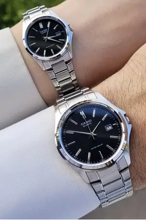 Casio CSISTE55 Kadranı Siyah Kordonu Gümüş Renk Hediye Paketli Sevgili Çift İki Kol Saati