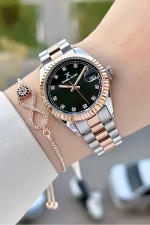 Kadranı Siyah Kordonu Rose Gümüş Renk 33 Mm Hediye Paketli Kadın Kol Saati ve Bileklik