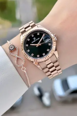 Kadranı Siyah Kordonu Rose Renk 33 Mm Hediye Paketli Kadın Kol Saati ve Bileklik