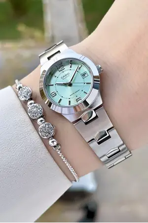 Casio CSISTE135 Kadranı Yeşil Kordonu Gümüş Renk Kadın Kol Saati