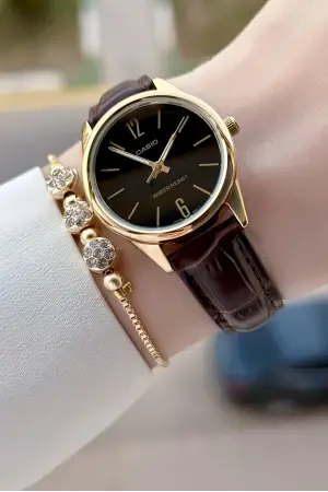 Casio CSISTE216 Casio Kasası Gold Kadranı Siyah Renk Hediye Paketli Kadın Kol Saati