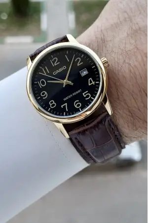 Casio CSISTE211 Casio Kasası Gold Kordonu Kahverengi Renk Takvimli Hediye Paketli Erkek Kol Saati